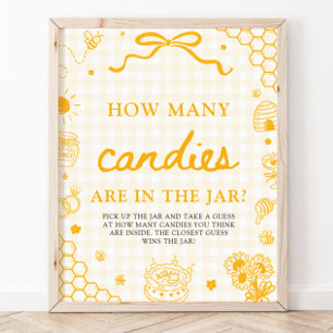 Poster Abeille en Vichy Jaune Devinez Combien de Bonbons