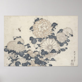Poster Abeille et chrysanthèmes