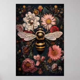 Poster Abeille Lunatique Dans Une Fleur Sombre, Impressio