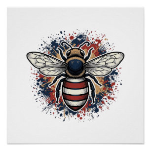 Poster Abeille patriotique gravure vintage vecteur concep