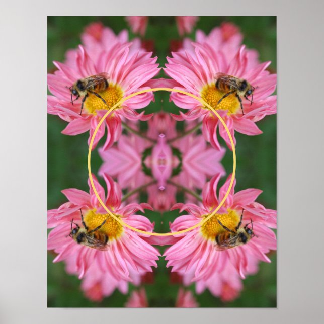 Poster Abeille Sur Le Cadre Fleur Rose Daisy Ajouter Votr (Devant)