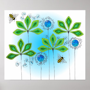 Poster Abeille verte feutrée