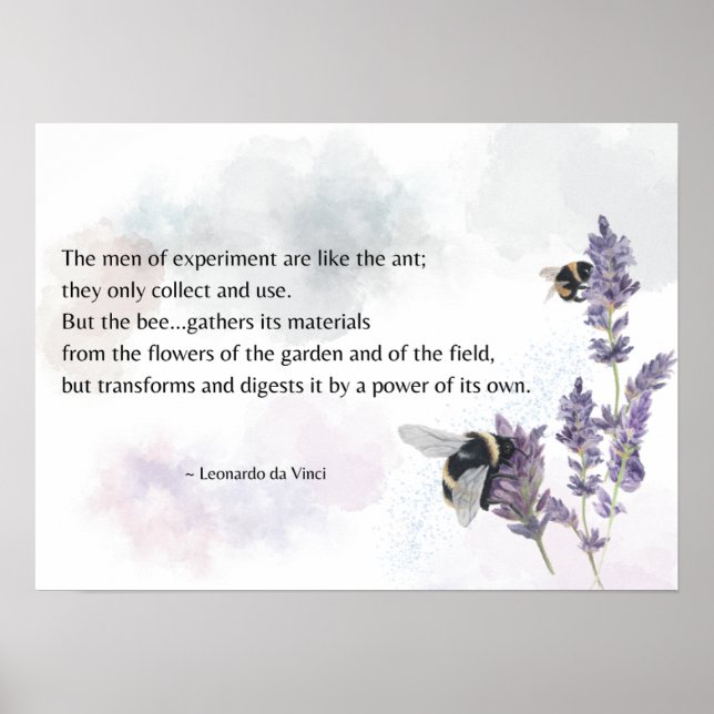 Poster Abeilles en Lavande avec Citation Da Vinci Imprime (Devant)