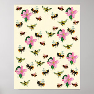 Poster Abeilles et bourdons & fleurs de fruits