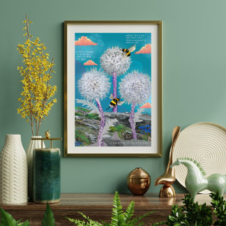 Poster Abeilles rêveuses et pissenlits Art botanique mult