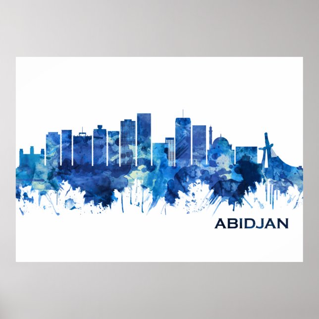 Poster Abidjan Côte d'Ivoire Skyline Blue (Devant)