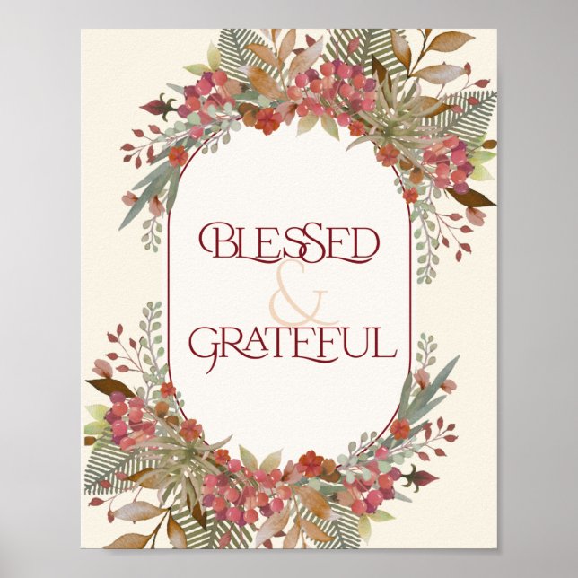 Poster Abondante automne floral béni Grateful Thanksgivin (Devant)