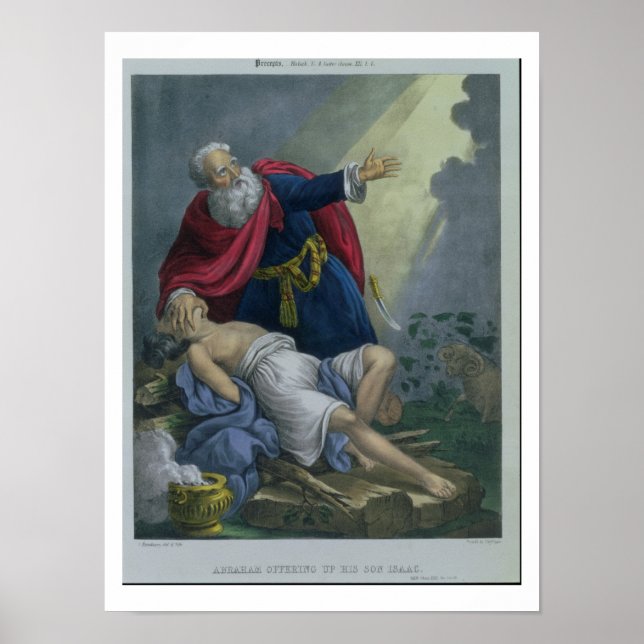 Poster Abraham Offrant Son Fils Isaac, d'une Bible pr (Devant)
