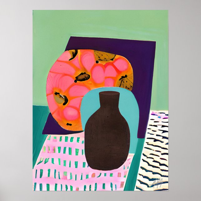 Poster Abstact Vase et Table Set en Aqua et Orange (Devant)