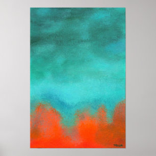 Poster Abstract Art Painting, Red, Orange, Aqua, Teal