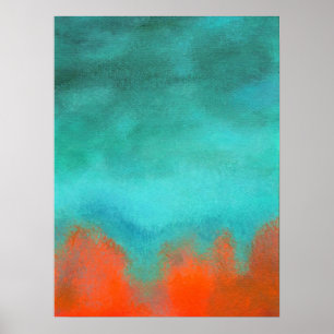 Poster Abstract Art Painting, Red, Orange, Aqua, Teal