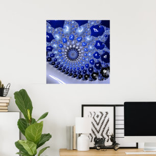 Poster Abstract Blue Ombre Fractal Bubbles