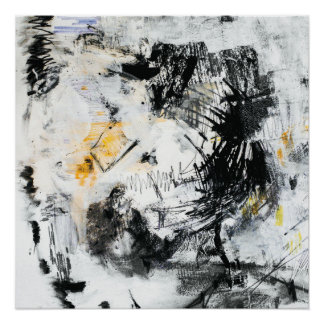 Poster Abstract Brushstroke Texture – Black White & Gold