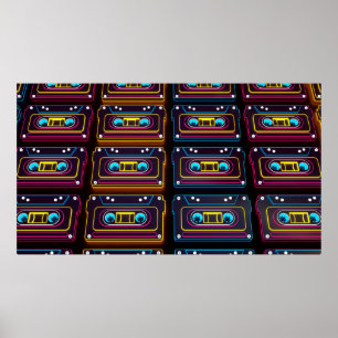 Poster Abstract Cassette tape neon retro music of backgro