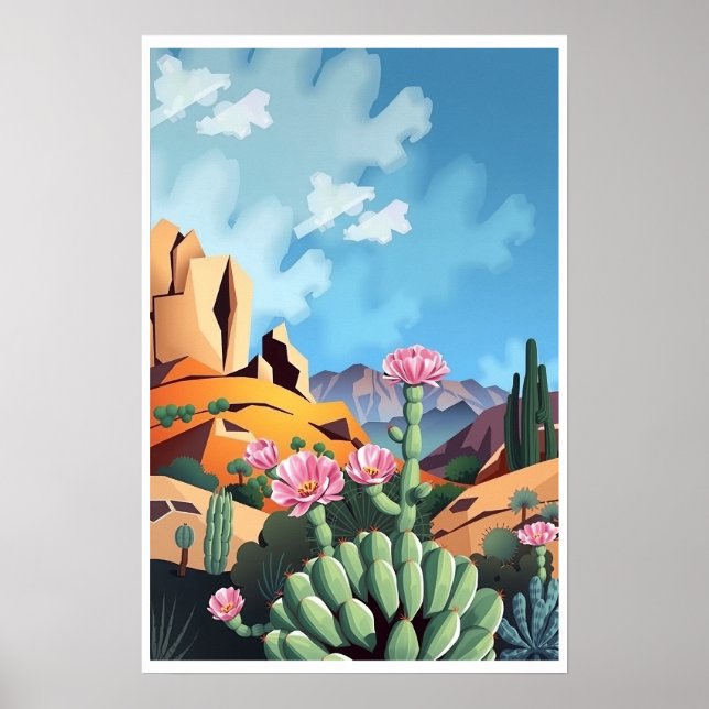 Poster Abstract Colorado Mountains Desert Cactus (Devant)