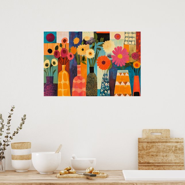 Poster Abstract design colorful flowers (Cuisine)