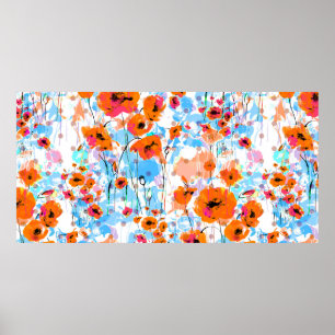 Poster Abstract floral seamless pattern painted by brush