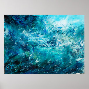 Poster abstract oil painting showing waves in ocean or s