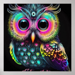 Poster Abstract Owl in bright neon colors