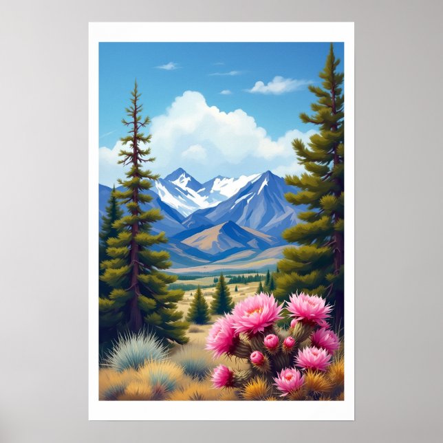 Poster Abstract Rocky Mountains Pine Trees Cactus (Devant)