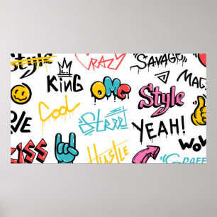 Poster Abstract street graffiti lettering elements with g