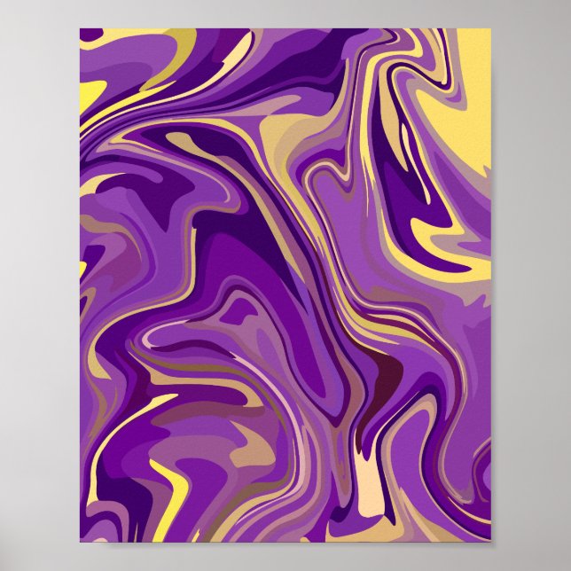 Poster Abstract Swirling Marble Design in Purple & Yellow (Devant)