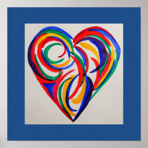 Poster Abstract watercolor rainbow heart