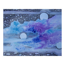 Poster Abstrait Art Blue Moon rose et gris