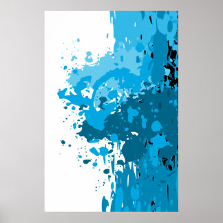 Poster Abstrait audacieux éclaboussé bleu et blanc