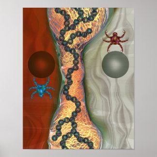 Poster Abstrait biologique de science-fiction avec des or