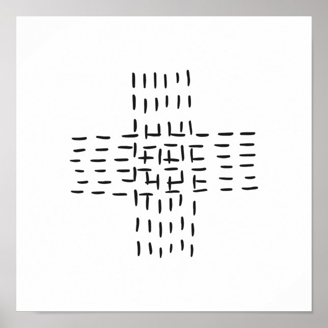Poster Abstrait Black White Dash Cross Art minimal (Devant)