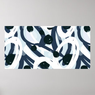 Poster Abstrait bleu et marine brushstrokies peinture ill