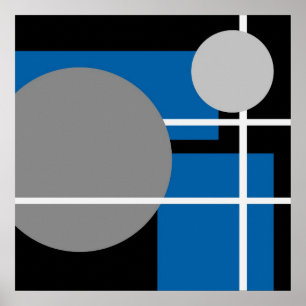 Poster Abstrait bleu gris noir blanc AP0001