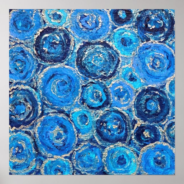 Poster Abstrait Blue and Silver Circles (Devant)
