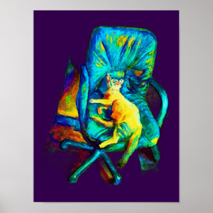 POSTER ABSTRAIT CAT ART EXTRA COLORÉ PAR SIXSOX