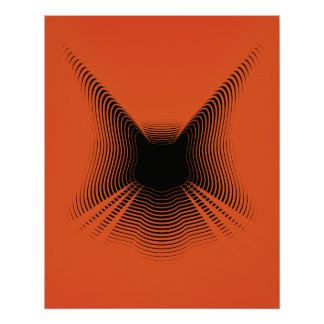 Poster Abstrait de chat noir sur le fond rouge