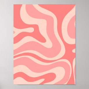 Poster Abstrait de liquide rétro-moderne rose vif