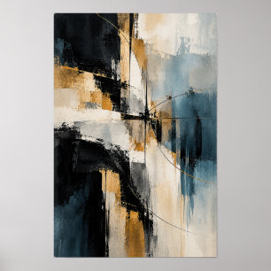 Poster Abstrait de passage en or bleu de minuit sur toile