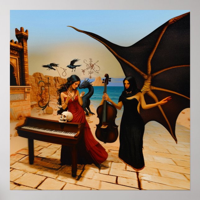 Poster Abstrait Dragon Crâne Witchy AI Art Matte Valeur (Devant)