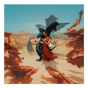 Poster Abstrait Dragon Skull Witchy AI Art Semi-brillant