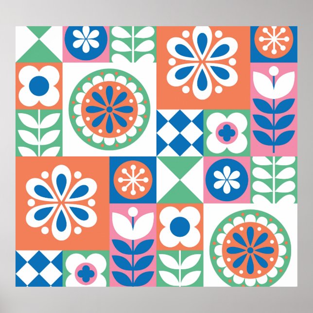 Poster Abstrait Floral, Scandinave Folk Design. (Devant)