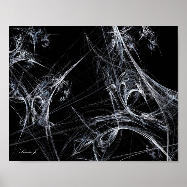 Poster Abstrait Fractal Spider Web sur toile noire (Devant)