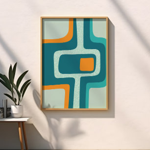 Poster Abstrait funky milieu du siècle aqua, orange, sarc