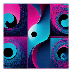 Poster Abstrait géométrique bleu rose