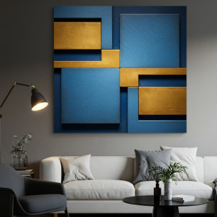 Poster Abstrait Géométrique Luxueux Bleu et Or
