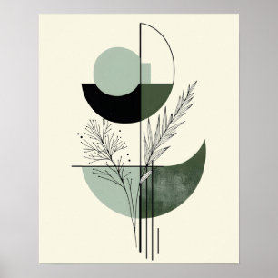 Poster Abstrait Géométrique Vert Botanique