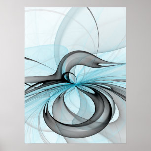 Poster Abstrait Gris Bleu Anthracite Art Fractal Moderne