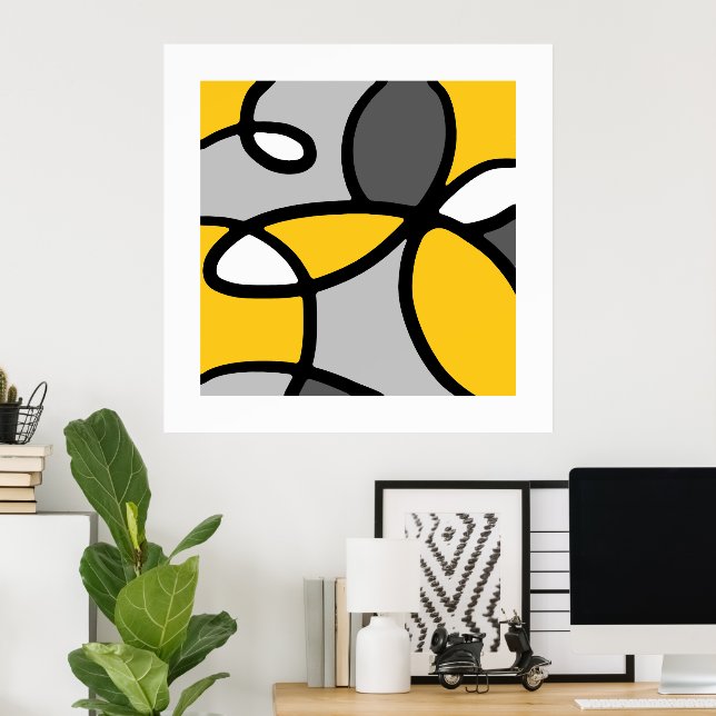 Poster Abstrait gris jaune noir blanc (Bureau à domicile)