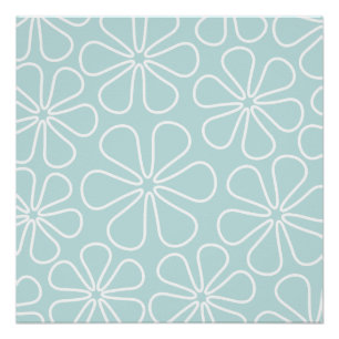 Poster Abstrait gros fleur blanc sur le bleu des oeufs de