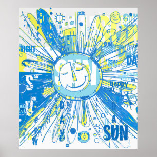 Poster Abstrait Happy Whimsical Sun Word Art